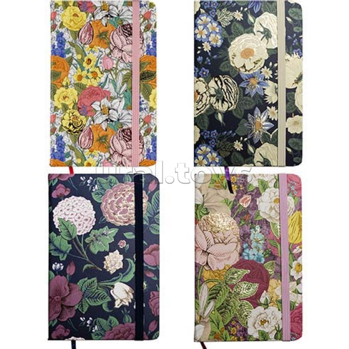 Блокнот А6 80л. "Цветы" в линейку в твердом переплете, на резинке, 77г/м2, дизайн в ассортименте