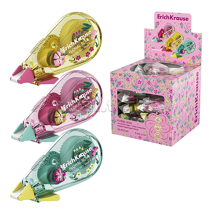 Корректирующая лента Floral Soul с печатью на корпусе, 5мм х 6м, ассорти