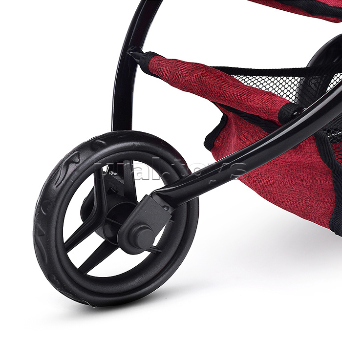 Коляска для кукол 3-колесная, металлическая, прогулочная, с тентом, с корзиной,цвет бордовый, в пакете