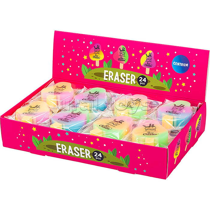 Ластик из синтетического каучука "Ice cream" 54х37х12мм в индивидуальном ПВХ-пакете, в дисплее
