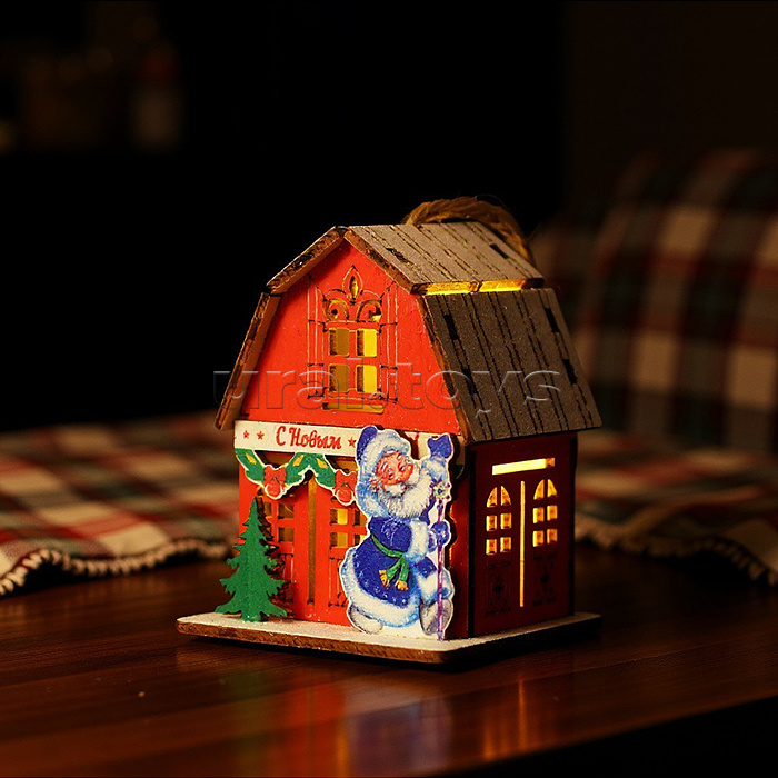 Новогоднее украшение "Домик со светом. Дедушка Мороз" в пакете