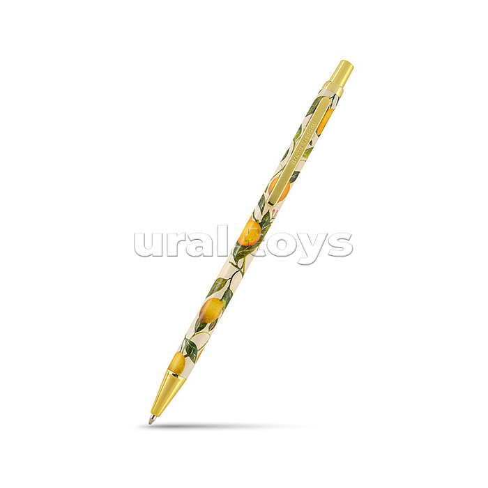 Ручка металлическая "Flora. Paradise. Lemons" шариковая, 0,7 мм, синяя, в подарочной упаковке