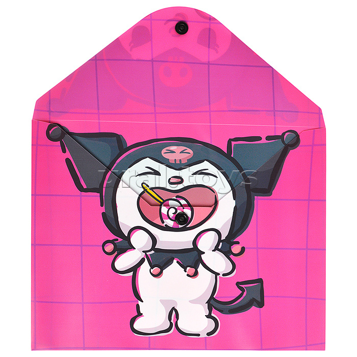 Папка-конверт на кнопке А5, пластик, "Куроми с леденцом" 180 мкм, двусторонняя печать Папка-конверт на кнопке А5, пластик, "Куроми с леденцом" 180 мкм, двусторонняя печать