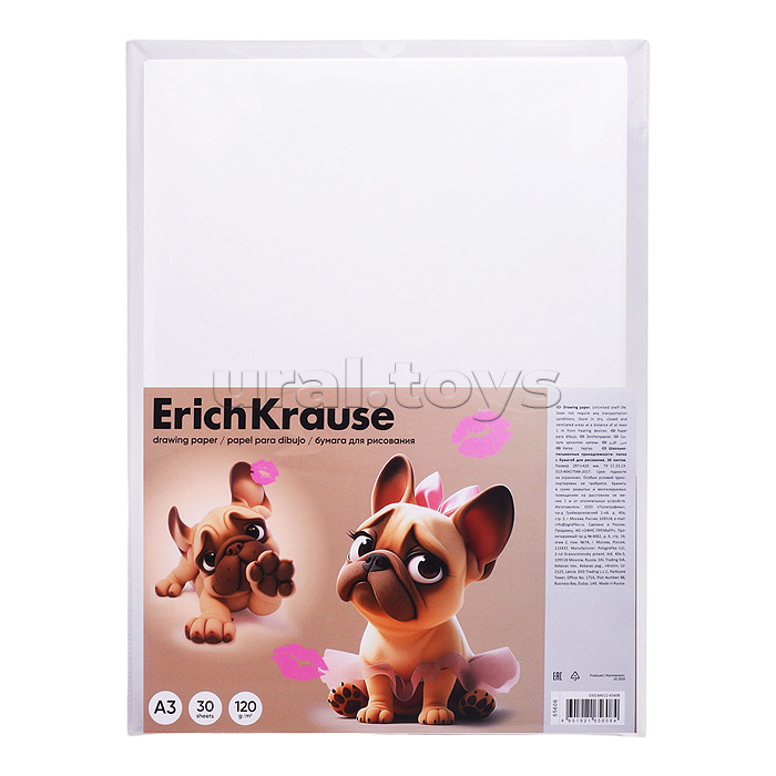 Бумага для рисования в пластиковой папке Frenchie, А3, 30 листов