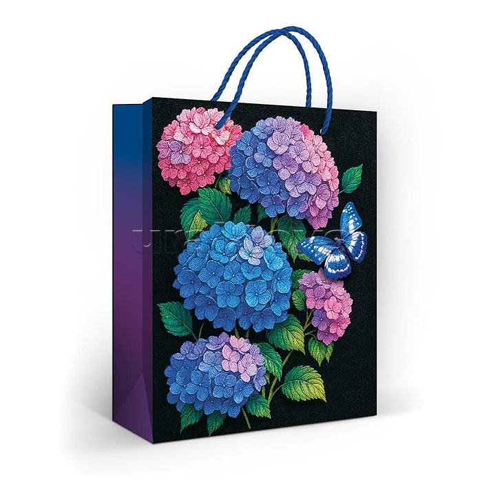 Пакет подарочный "Бабочка и гортензия" (цветы и бабочка)