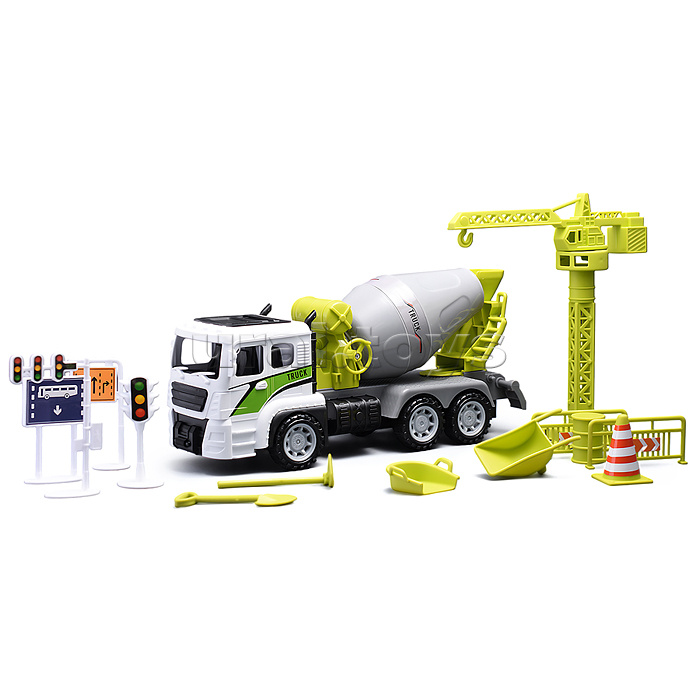 Машина "Бетономешалка" с дорожными знаками, в коробке