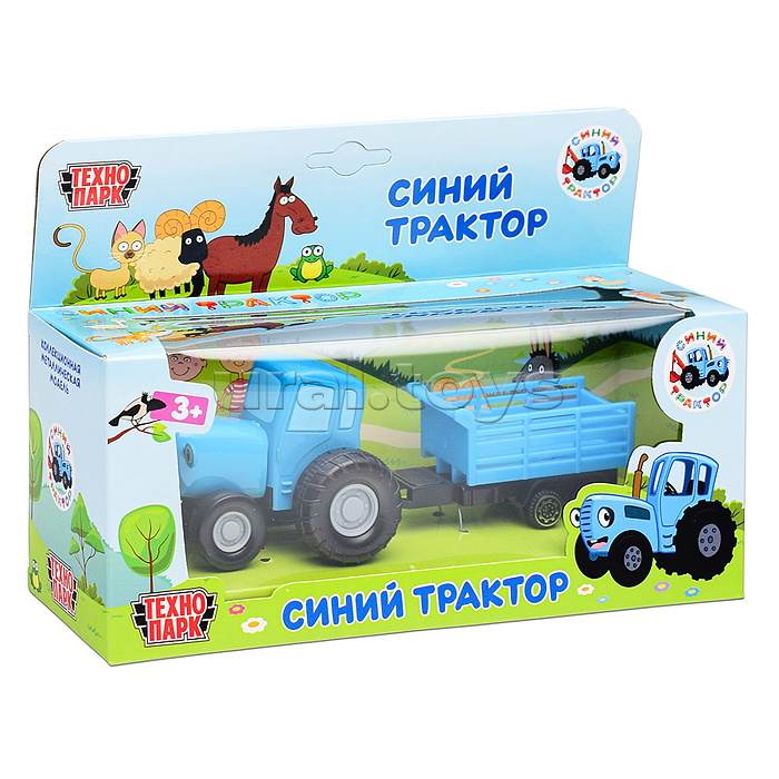 Машина металл "Синий трактор" с телегой 7,5 см, синий, коробка Машина металл "Синий трактор" с телегой 7,5 см, синий, коробка