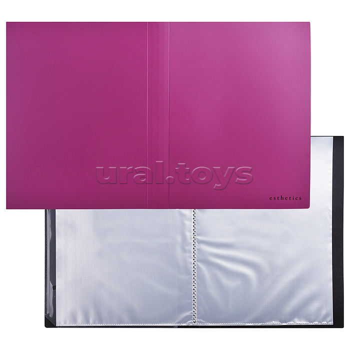 Папка с 020 вкладышами A4 "Esthetics" A4 (235x310x15 мм) полипропилен 700 мкм, фактура "soft-touch" вкладыши 30 мкм, внутренний карман 160 мкм, индивидуальная упаковка, непрозрачная бургунди