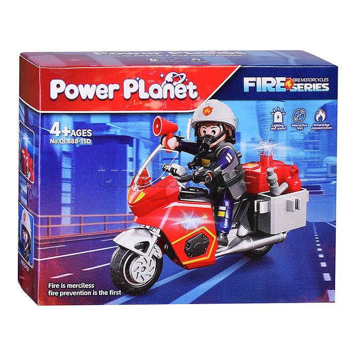 Мотоцикл "Пожарный" со светом и фигуркой пожарника, в коробке