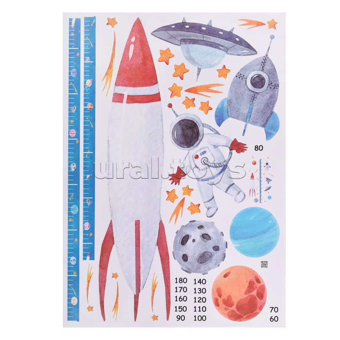Интерьерная наклейка ростомер "Космонавт" 50x70 см, ПВХ,в пластиковом пакете с блистерным подвесом