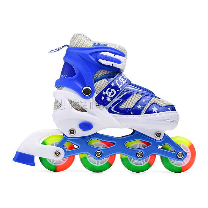 Ролики детские, M, цвет синий, цветные колеса + подарок Шлем.