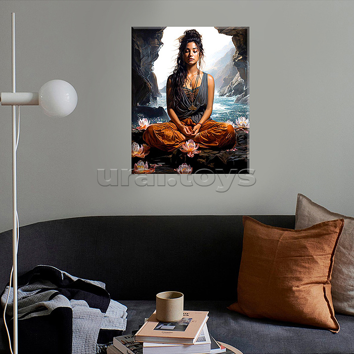 Картина по номерам 40х50 "Медитация на берегу океана" с кристаллами из хрусталя черный холст (28 цветов)