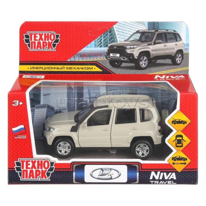 Машина металл Lada Niva travel 12 см, двери, инерц, бежевый