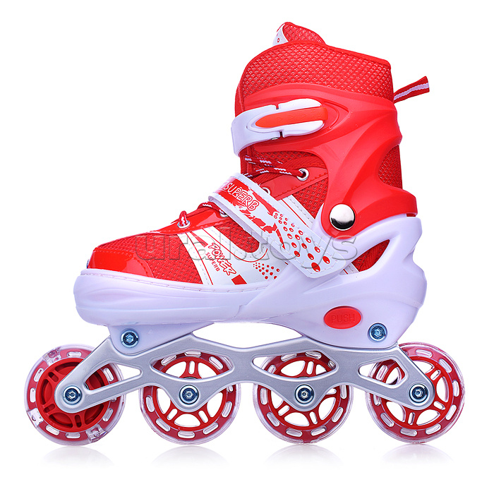 Ролики детские, размер M, красные (со шлемом и защитным снаряжением)