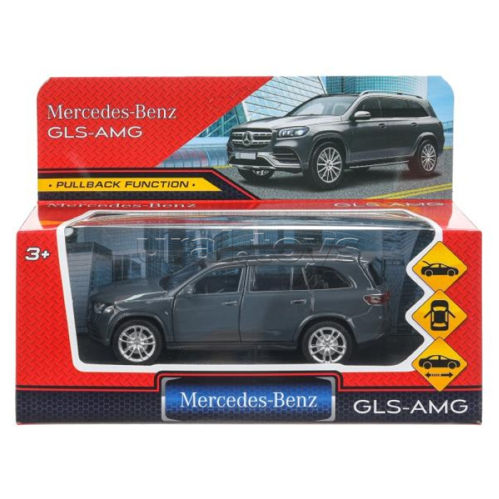 Машина металл Mercedes-Benz gls class amg 12см, двери, багажник, инерц, серый