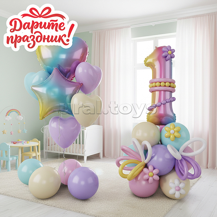 Украшение интерьерное Фонтан из шаров "Один годик" 31 шт.