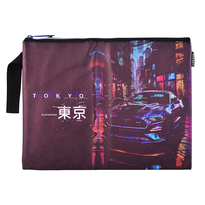 Папка для тетрадей "Label. Tokyo Drift" A4 (34,5x25,5x1,5 см) на молнии сверху, с ручкой, искусственная кожа до -40C с антивандальной фактурой, с подкладом Папка для тетрадей "Label. Tokyo Drift" A4 (34,5x25,5x1,5 см) на молнии сверху, с ручкой, искусственная кожа до -40C с антивандальной фактурой, с подкладом