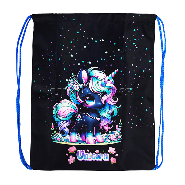 Сумка для сменной обуви "Unicorn" 35x43 см, 1 отделение, износостойкая водоотталкивающая ткань с рисунком, на веревочной завязке, полноцветная печать