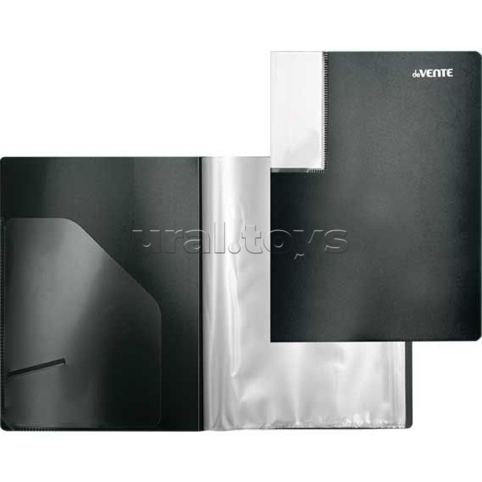 Папка с 40 вкладышами A5 "Uno Black" A5 (170x230x25 мм) 500 мкм, фактура "песок" прозрачный внутренний карман 160 мкм, вкладыши 30 мкм, индивидуальная упаковка, черная