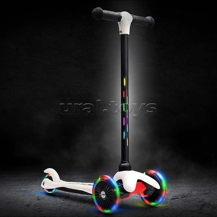 Самокат 3-х колесный ROCKET,колеса PU со светом, светящаяся стойка, ABEC 7, белый