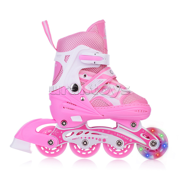 Роликовые коньки раздвижные, PU колёса со светом, размер S, розовые, в сумке