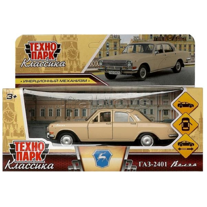Машина металл ГАЗ-2401 Волга длина 12 см, двери, багаж, инерц, бежевый