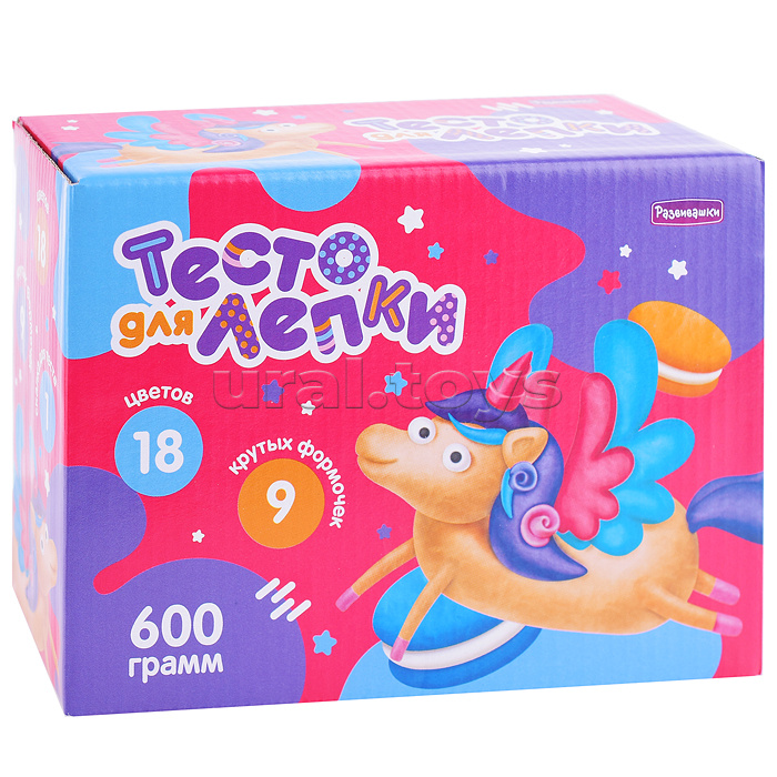 Тесто для лепки в коробке, тесто 600 гр, 18 цветов, 9 форм, скалка Тесто для лепки в коробке, тесто 600 гр, 18 цветов, 9 форм, скалка