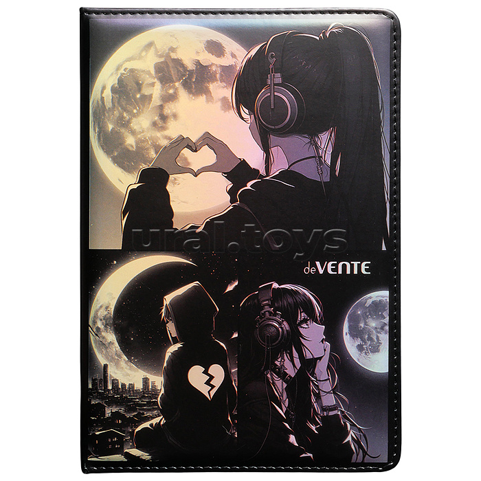 Записная книжка A5 "Silver Moon" (140 ммx205 мм) 160 стр, белая бумага 70 г/м² в клетку, печать в 1 краску, твердая обложка из искусственной кожи с поролоном, цветная печать, отстрочка, закругленные уголки, 1 ляссе, в термоусадочной пленке