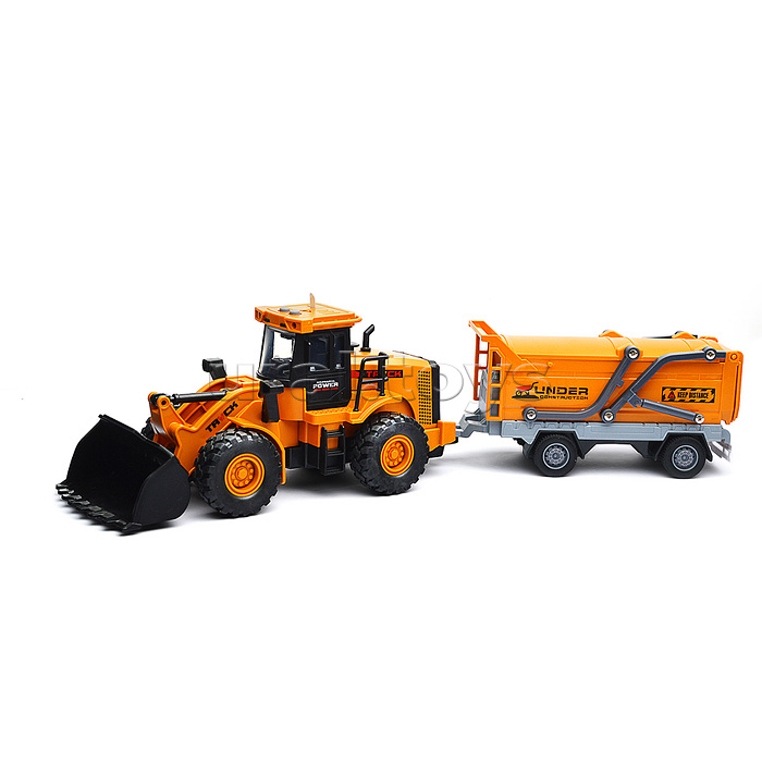 Машина"Трактор-погрузчик" с прицепом (свет, звук) в коробке