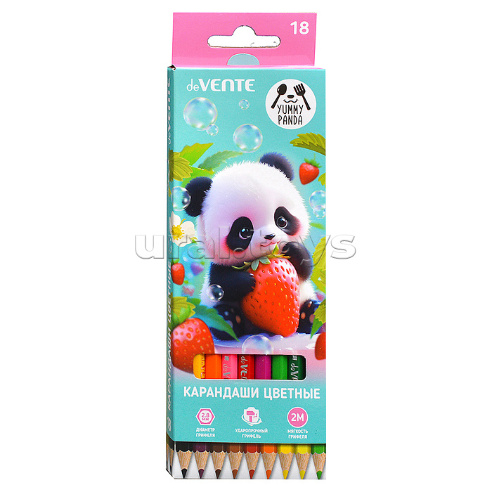 Карандаши цветные 18 цв. "Yummy Panda" 2М, диаметр грифеля 2,8 мм, шестигранные, в картонной коробке Карандаши цветные 18 цв. "Yummy Panda" 2М, диаметр грифеля 2,8 мм, шестигранные, в картонной коробке