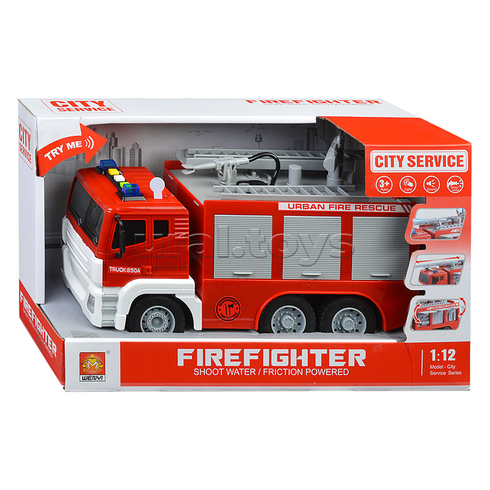Машина "Пожарная служба" 1:12 (свет, звук) в коробке