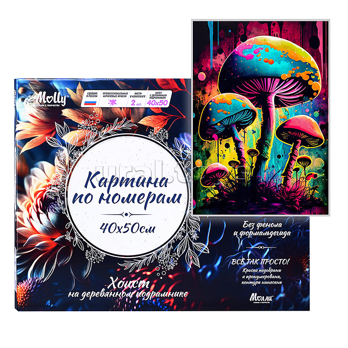 Картина по номерам 40х50 "Неоновые грибы" светящаяся краска 18 цветов