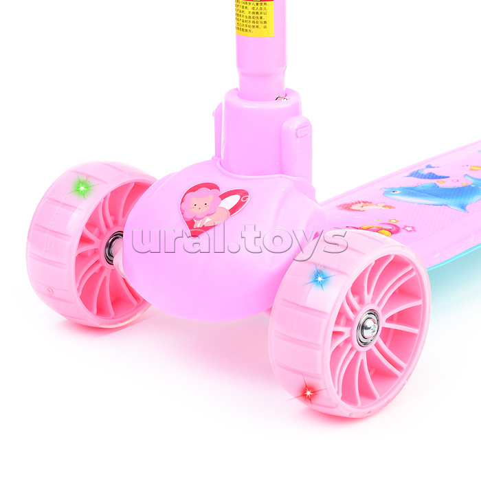 Самокат 3-х кол., розовый, PU, ABEC 7, в коробке