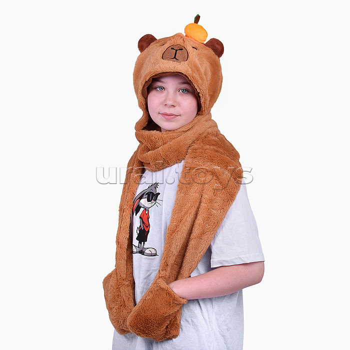 Шапка карнавальная "Капибара" с апельсинкой 43*40 см.