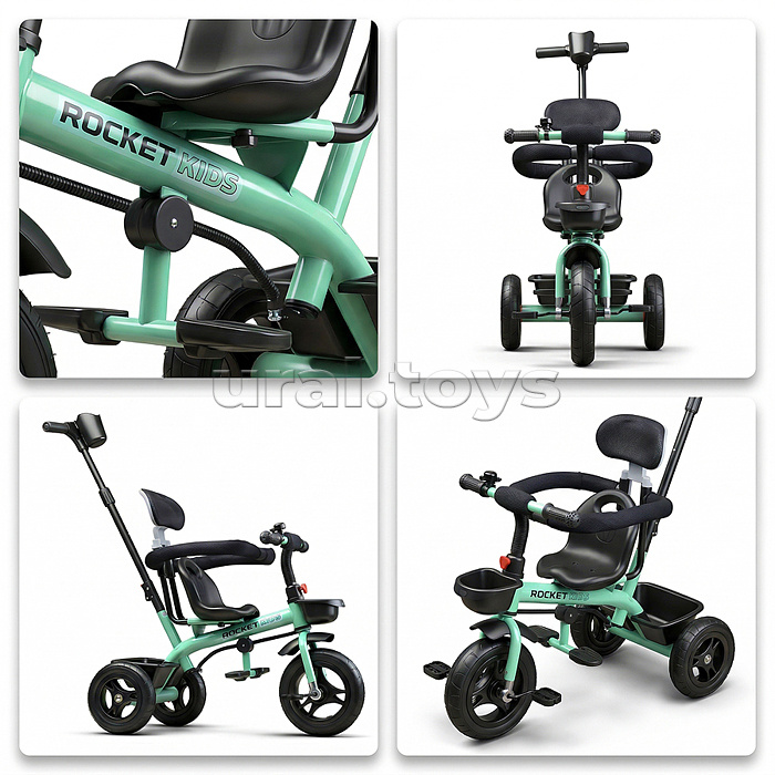 Велосипед трехколесный Rocket 188NEW-TQ, колеса EVA 10"/8", цвет бирюзовый