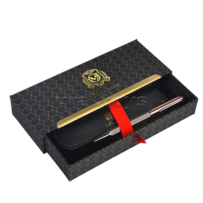 Ручка шариковая Manzoni Panteon синий 1 мм корпус металл розовое золото