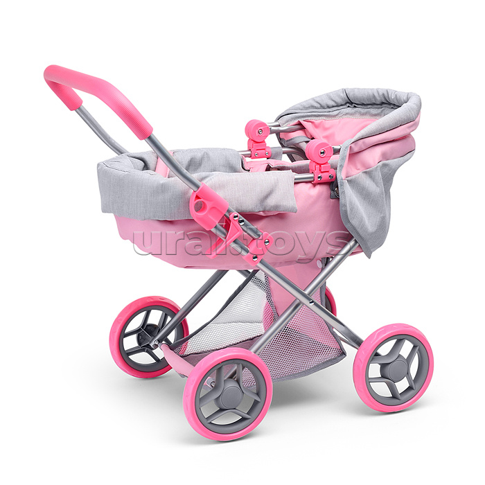 Коляска-люлька для кукол, металлическая, с корзиной, цвет серо-розовый
