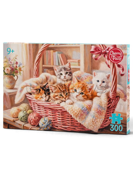 Пазлы 300 "Корзинка с котятами"