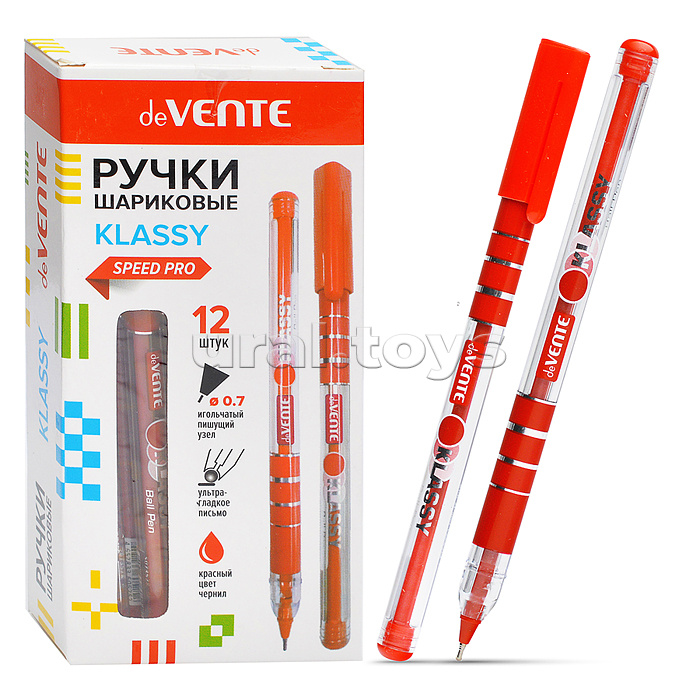 Ручка шариковая "Klassy" серия Speed Pro, d=0,7 мм, ультра гладкое письмо, чернила на масляной основе, игольчатый пишущий узел, красная Ручка шариковая "Klassy" серия Speed Pro, d=0,7 мм, ультра гладкое письмо, чернила на масляной основе, игольчатый пишущий узел, красная