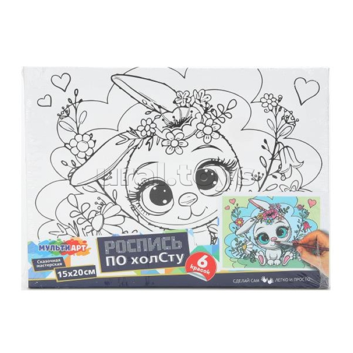 Холст для росписи 15х20 см "Зайка с цветами"