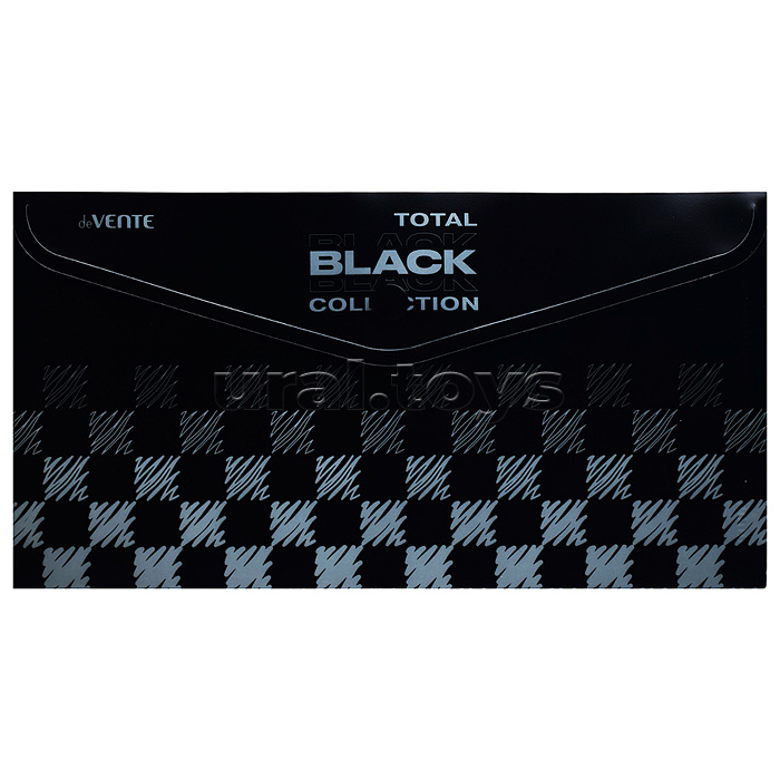 Набор папок "TOTAL BLACK" A4 (330x235 мм) 180 мкм, 4 папки, состав набора: папка-конверт на кнопке A6- (115x157 мм), папка-конверт на кнопке A6 (140x170 мм), папка-конверт на кнопке A7 (105x74 мм), папка-конверт на кнопке DL (260x140 мм), с дизайном, в пл