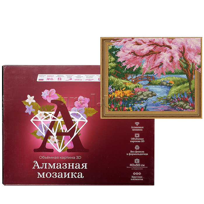 Алмазная мозаика 3D с нанесенной рамкой 40х50 "Весна в разгаре" (35 цветов)