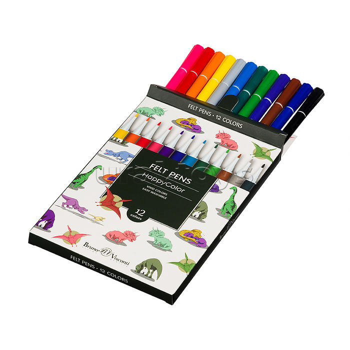 Фломастеры "Happycolor. Динозавры" 12 цв.