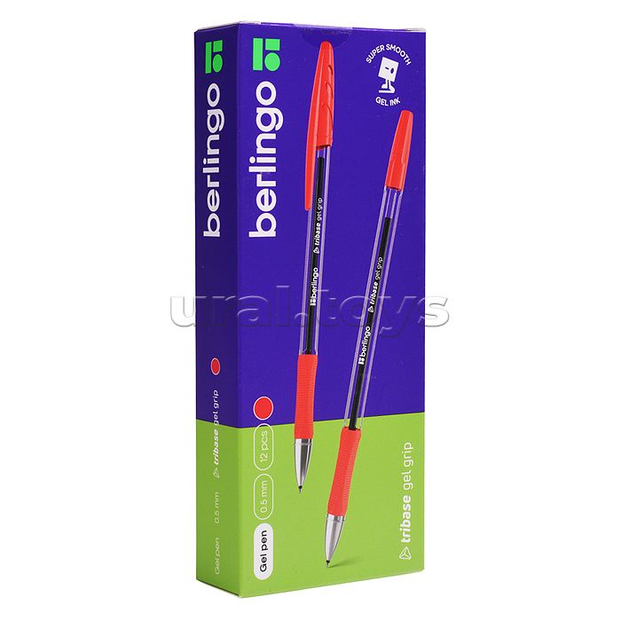 Ручка гелевая "Tribase Gel grip" красная, 0,5мм, грип
