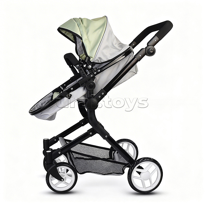 Коляская кукольная металлическая, прогулочная, с корзиной, серо-зеленая