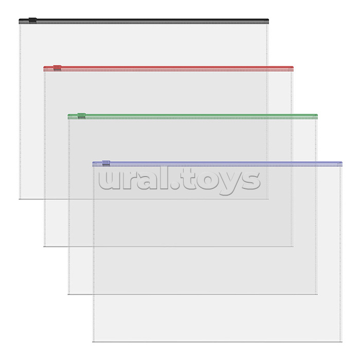 Zip-пакет пластиковый ErichKrause Fizzy Clear c цветной молнией, A4, прозрачный, ассорти (в пакете по 12 шт.)