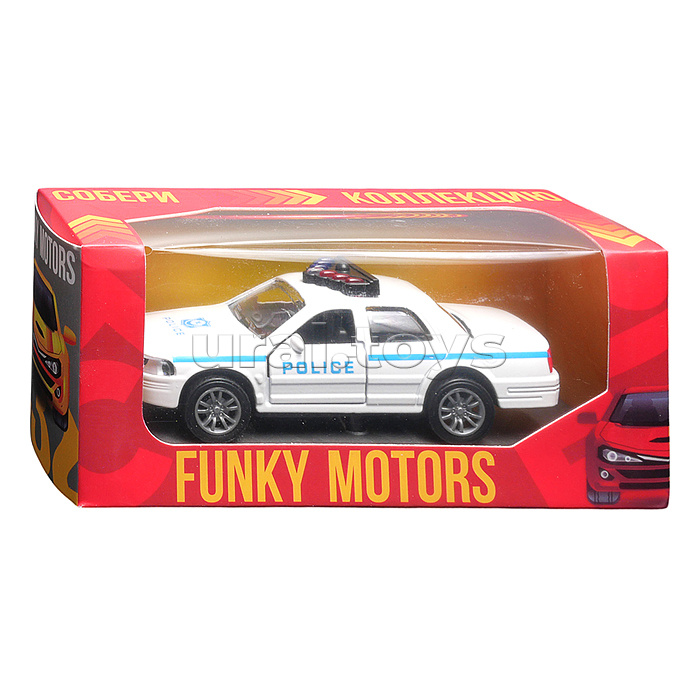 Белая с синей полосой инерционная машинка полицейская die-cast , 1:32