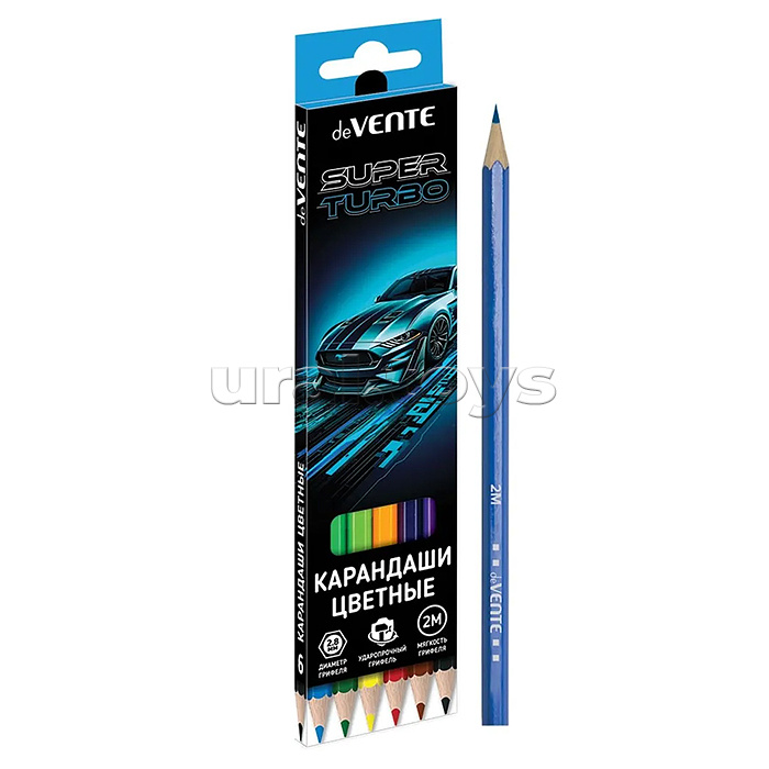 Карандаши цветные "Super Turbo" 06 цветов, 2М, диаметр грифеля 2,8 мм, шестигранные, в картонной коробке