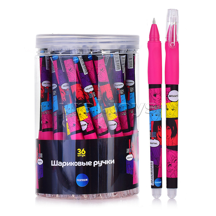 Ручка шариковая прорезиненная Аниме "Цветные квадраты", с эргономичной резинкой для пальцев, цвет чернил синий, 0.7мм.