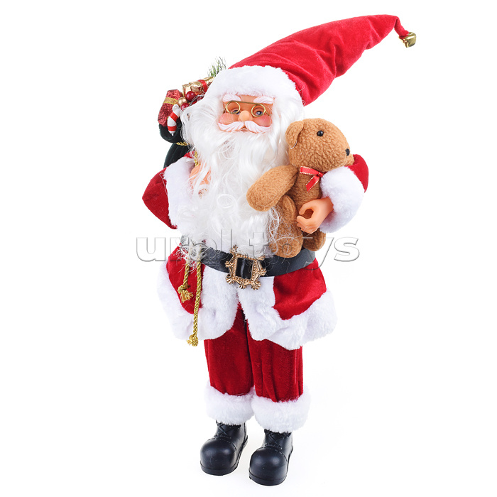 Сувенирный Дедушка Мороз с мешком подарков, 45см в пакете